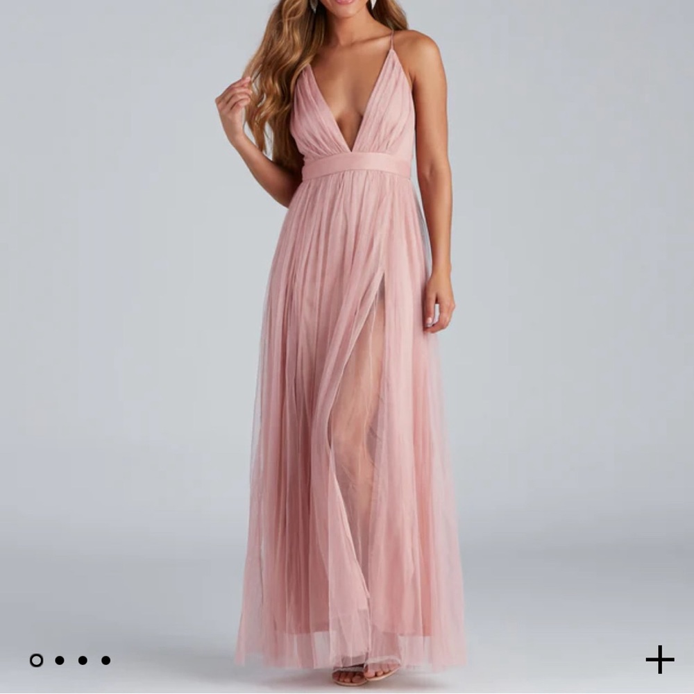 Mauve Pleated Tulle Formal Dress
